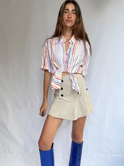 Vintage Lacoste Rainbow Stripe Cotton Shirt, Retro Preppy Oversized