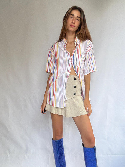 Vintage Lacoste Rainbow Stripe Cotton Shirt, Retro Preppy Oversized