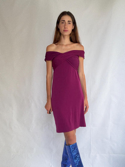Magenta Off-Shoulder Dress With Bow — additional view 6