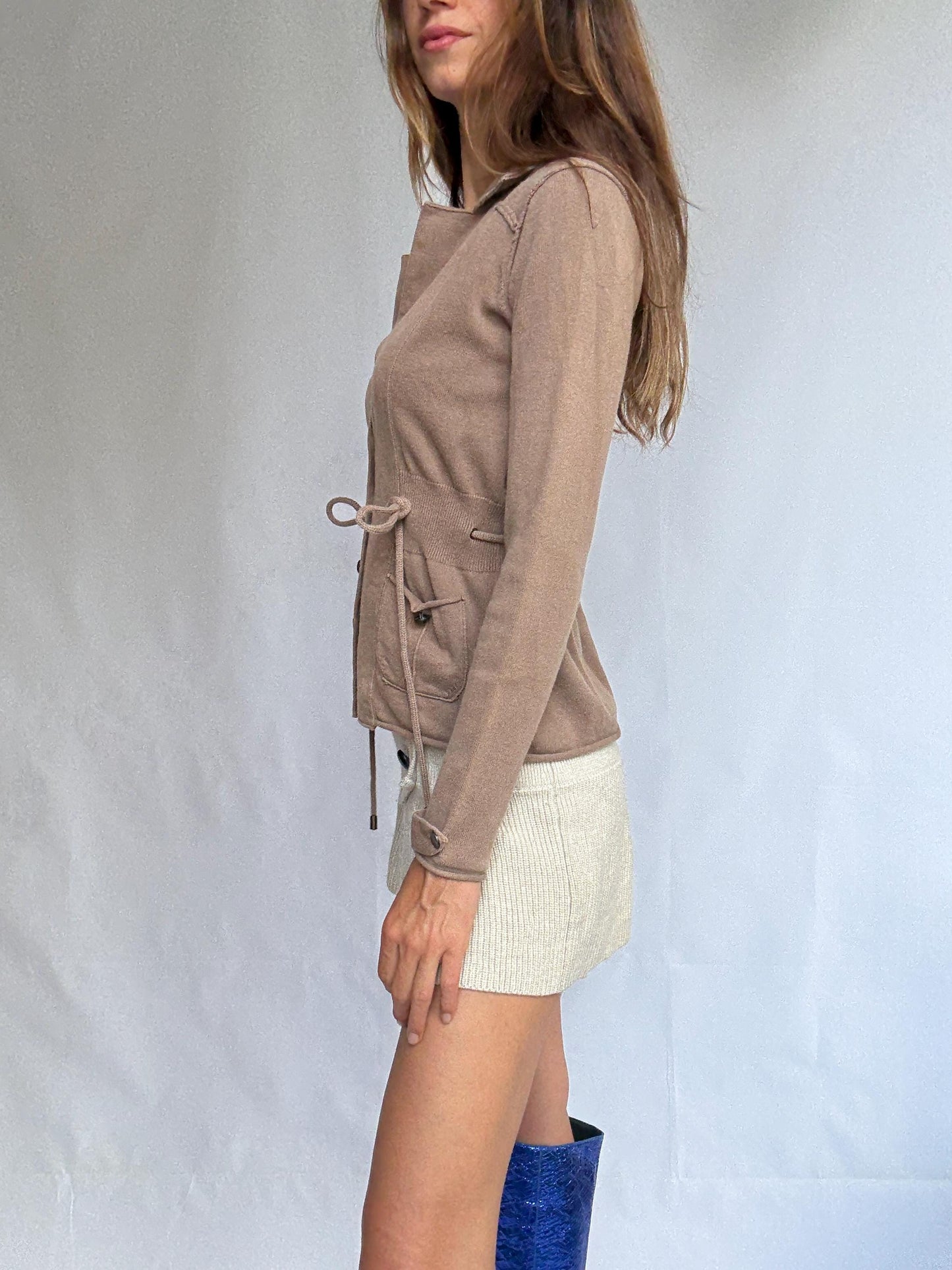 Vintage Brown Cinched Waist Jacket – Studio Classics | Soft Cotton Blend Blazer | Chic Neutral Layer | Size S/M