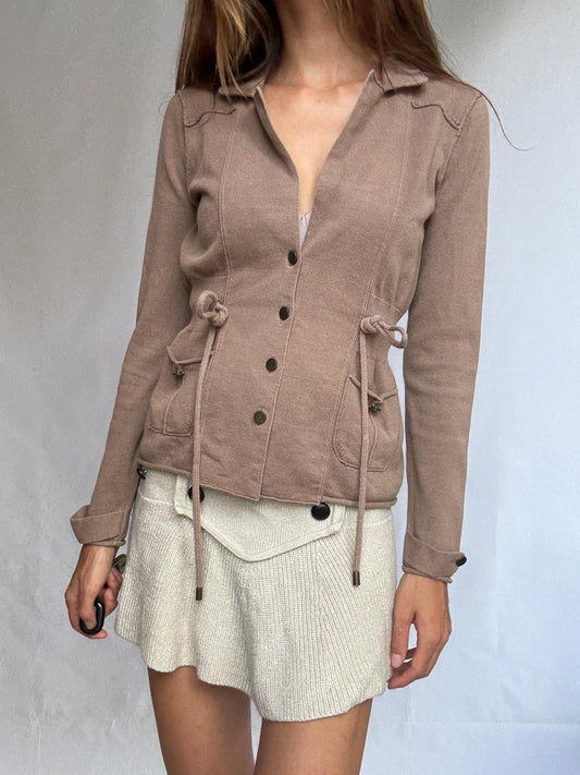 Vintage Brown Cinched Waist Jacket – Studio Classics | Soft Cotton Blend Blazer | Chic Neutral Layer | Size S/M