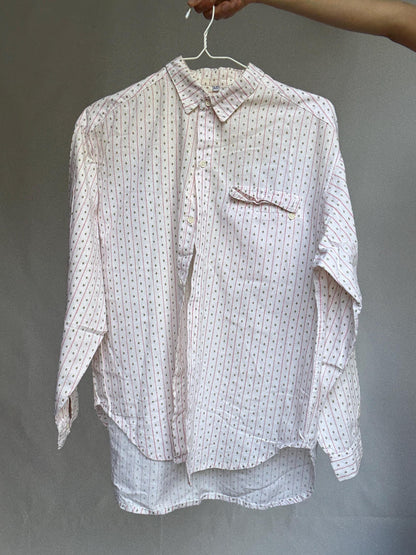 Pink 70s Cotton Button-Up Shirt Retro Unisex Blouse