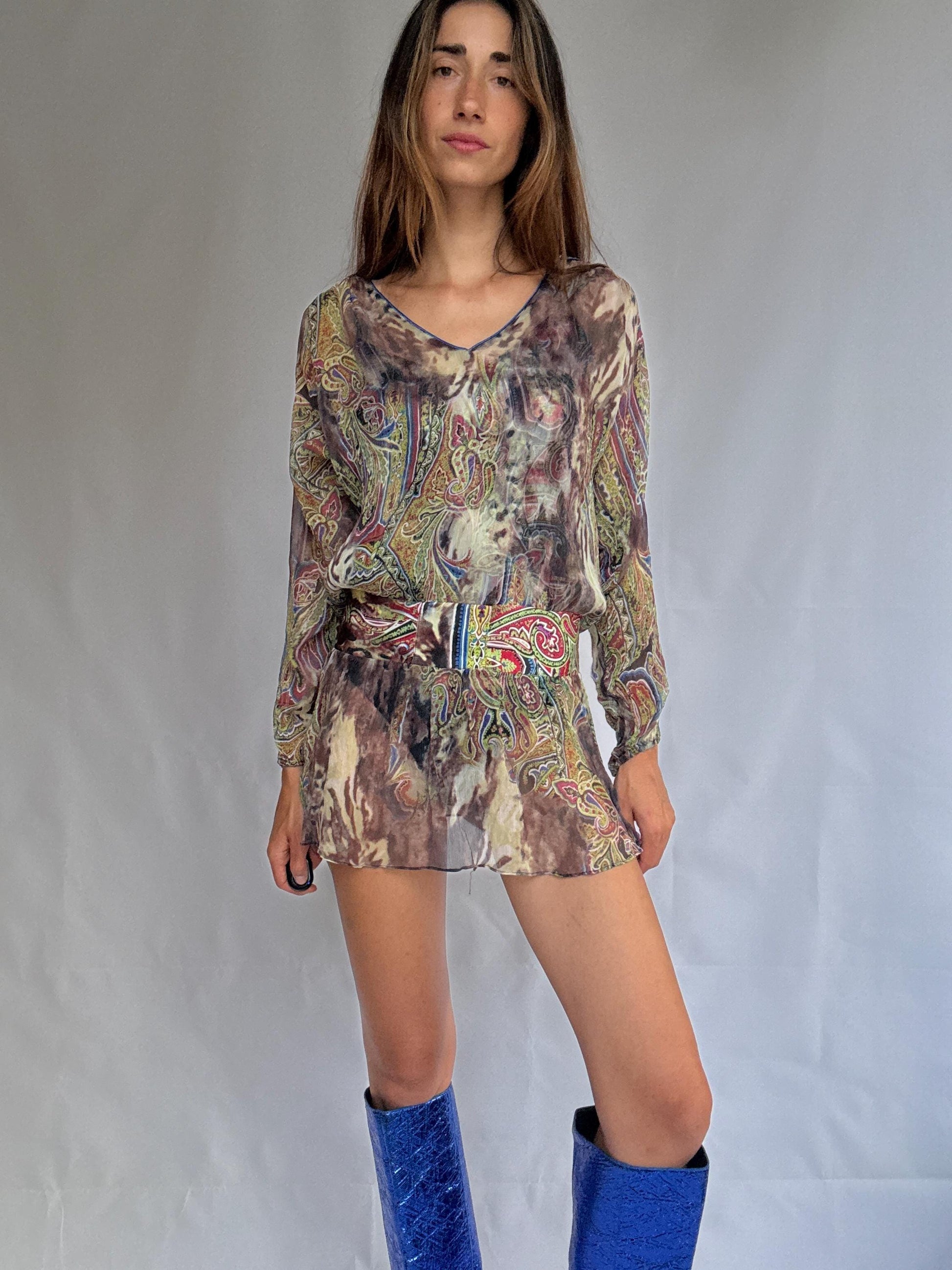 Vintage Sheer Silk Mini Dress | Boho Designer Tunic by Orna Farho Paris | Fits S/M | Festival Gypsy Style