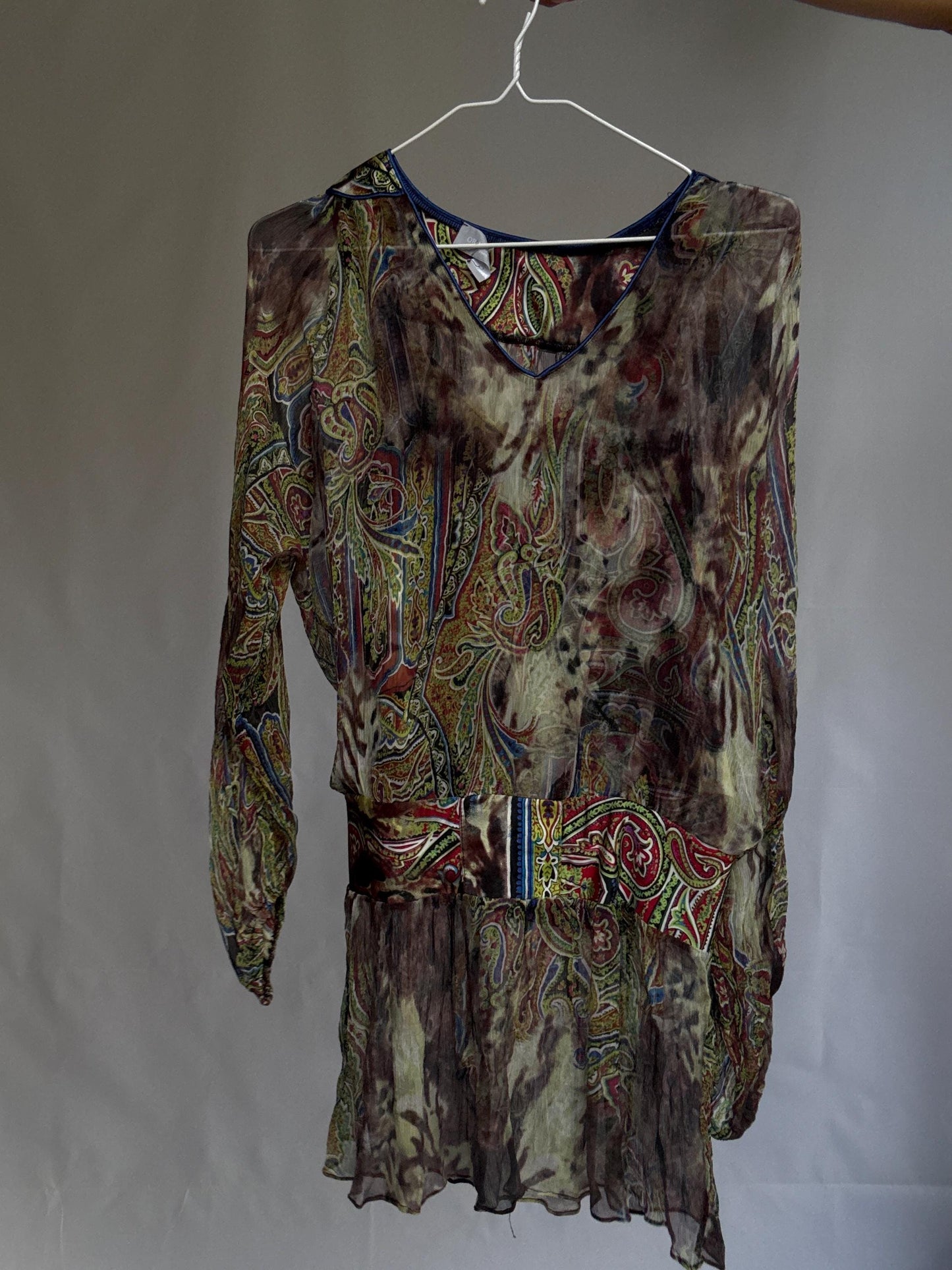 Vintage Sheer Silk Mini Dress | Boho Designer Tunic by Orna Farho Paris | Fits S/M | Festival Gypsy Style