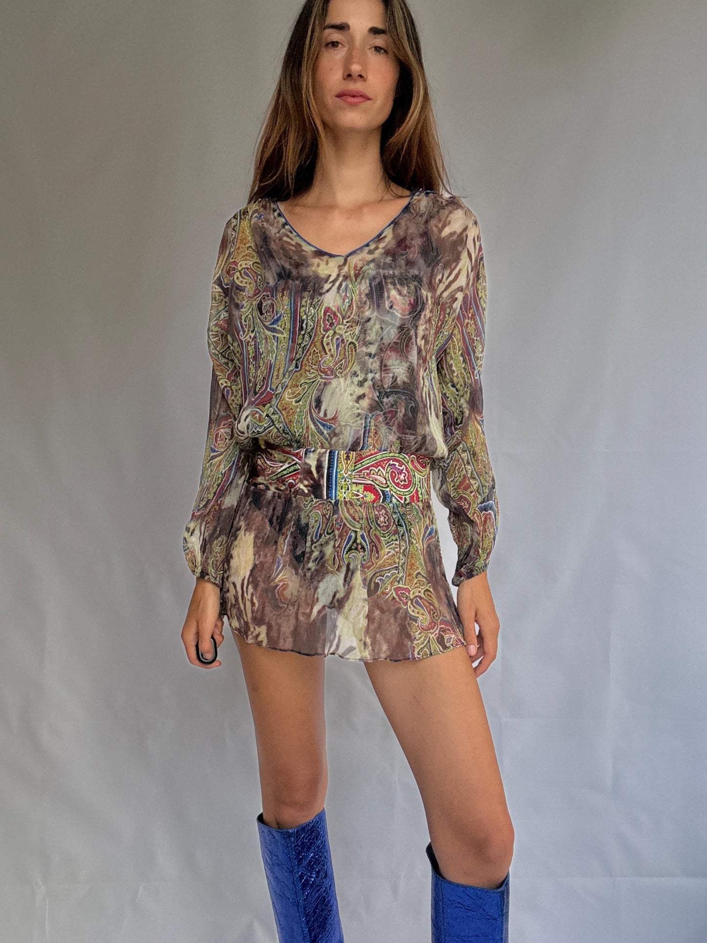 Vintage Sheer Silk Mini Dress | Boho Designer Tunic by Orna Farho Paris | Fits S/M | Festival Gypsy Style