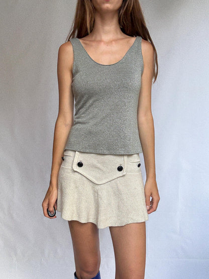 Silver Shimmer Glitter Thread Tank Top — back view