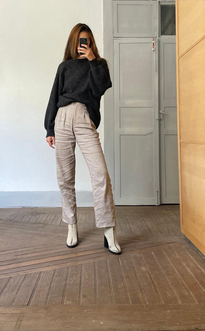 Dark Academia Ash Grey Wool Blend Pullover — back view
