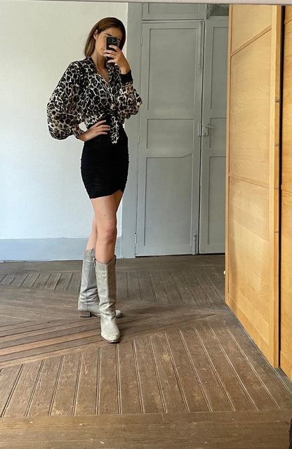 Vintage Leopard Print Sheer Blouse — fabric close-up