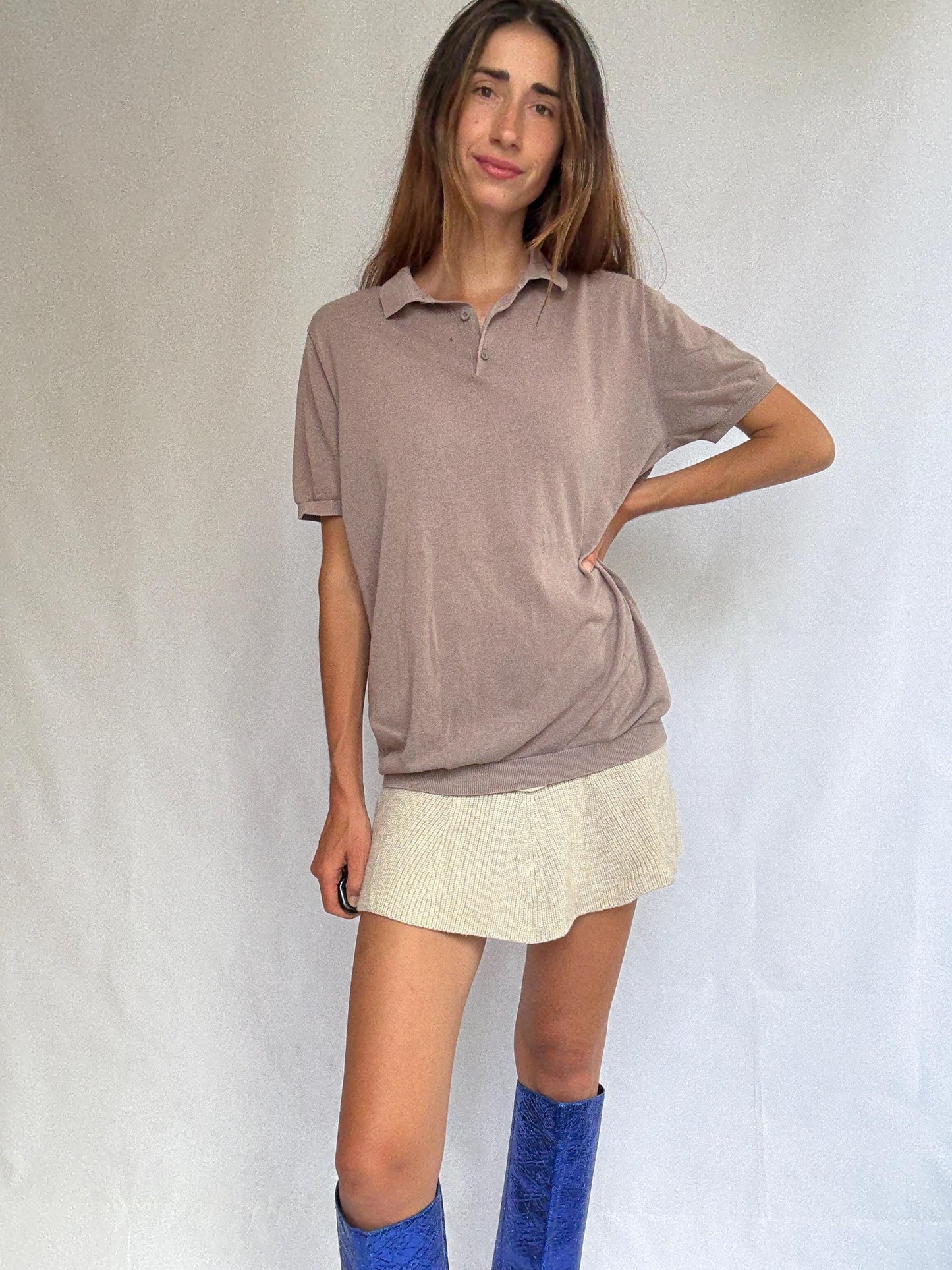 Massimo Dutti Extra Fine Cotton Polo Shirt – XL – Taupe Neutral