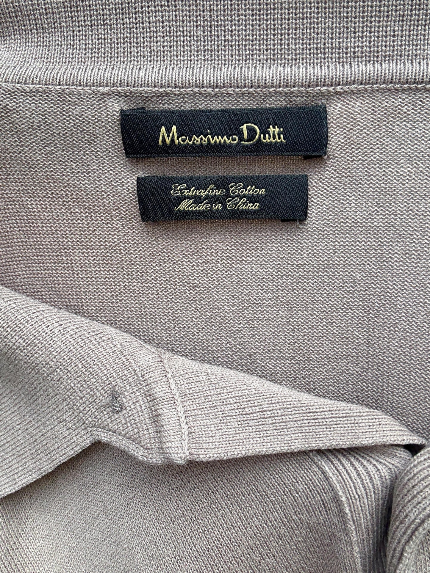Massimo Dutti Extra Fine Cotton Polo Shirt – XL – Taupe Neutral
