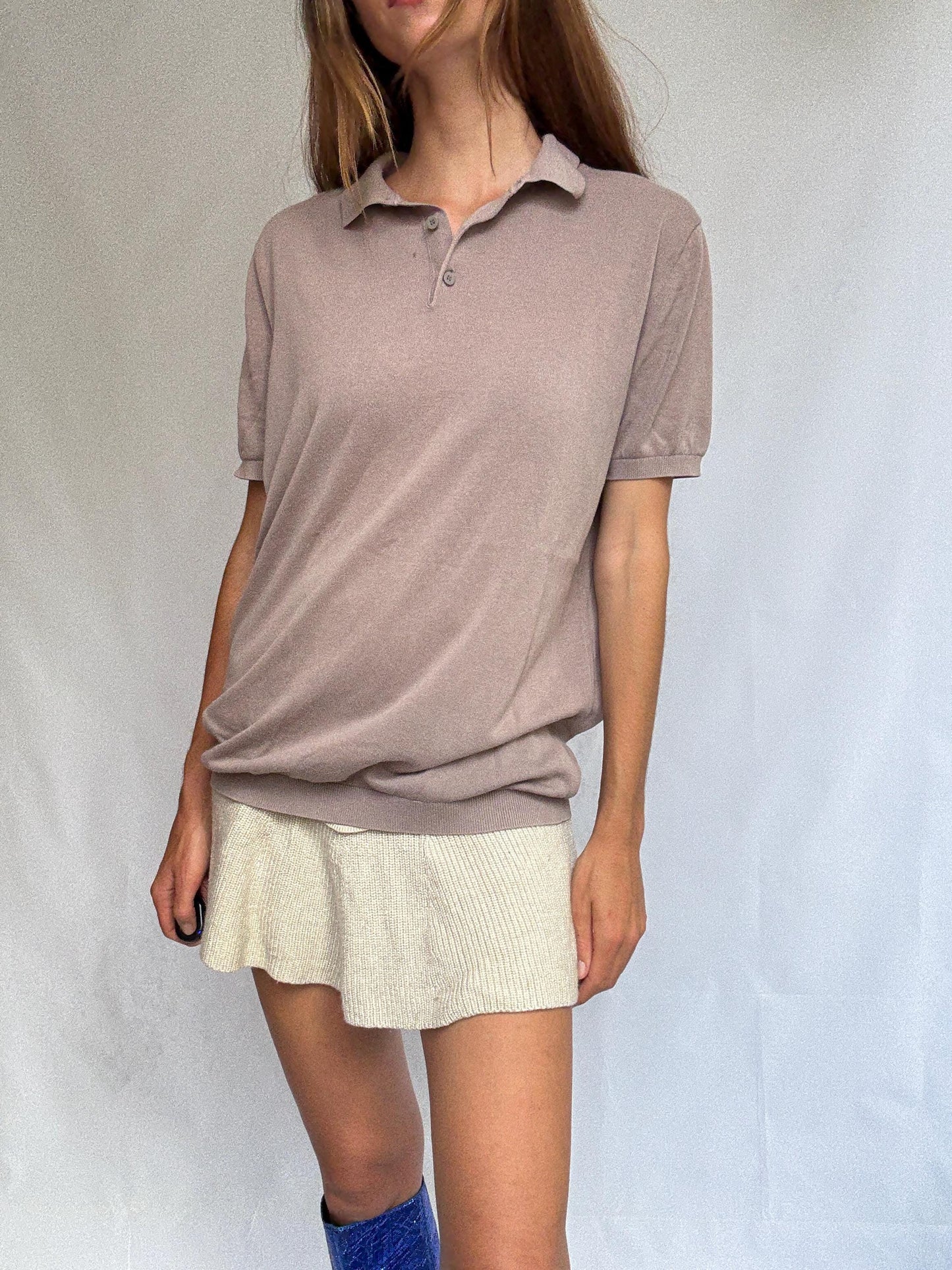 Massimo Dutti Extra Fine Cotton Polo Shirt – XL – Taupe Neutral