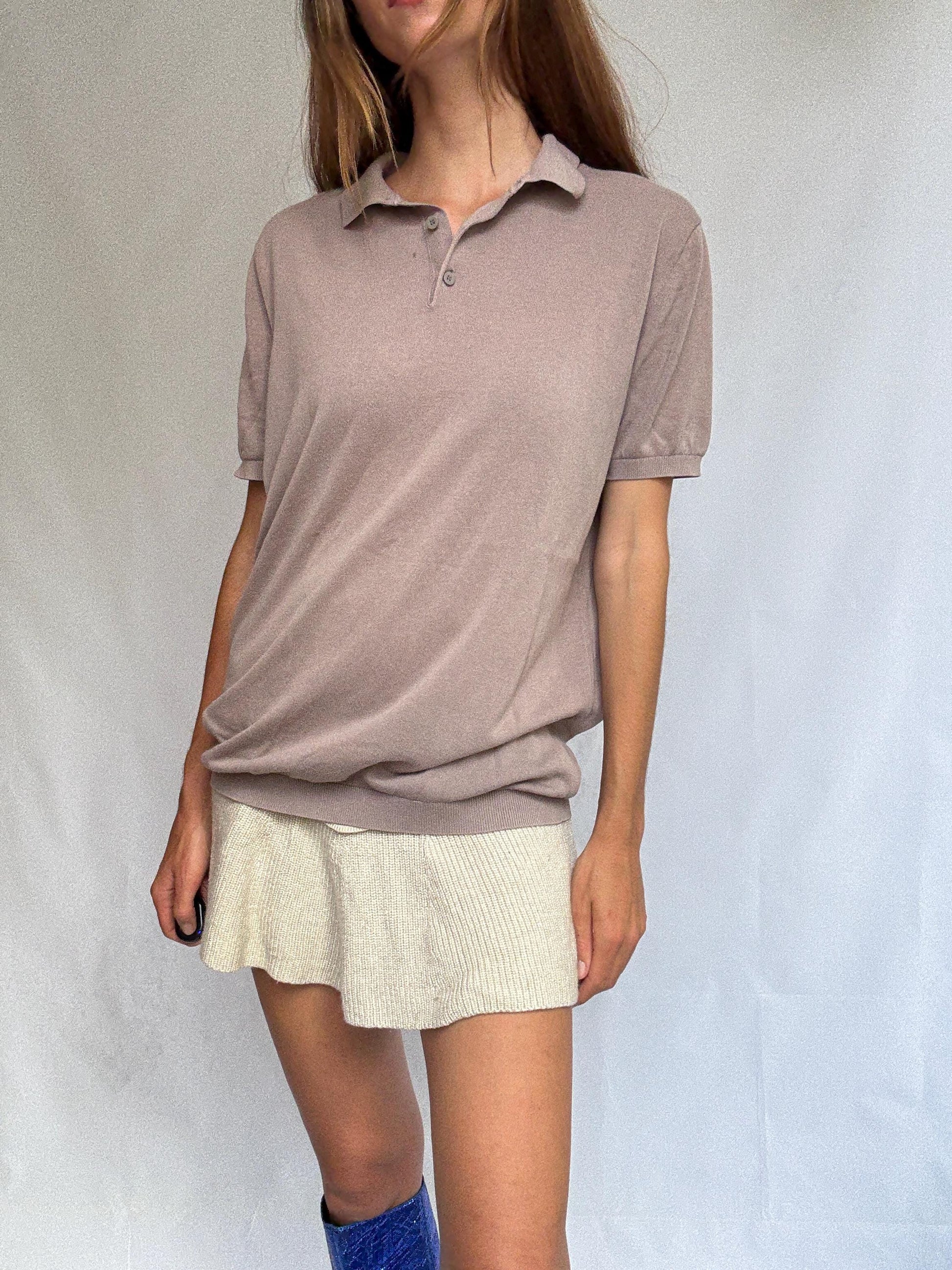 Massimo Dutti Extra Fine Cotton Polo Shirt – XL – Taupe Neutral