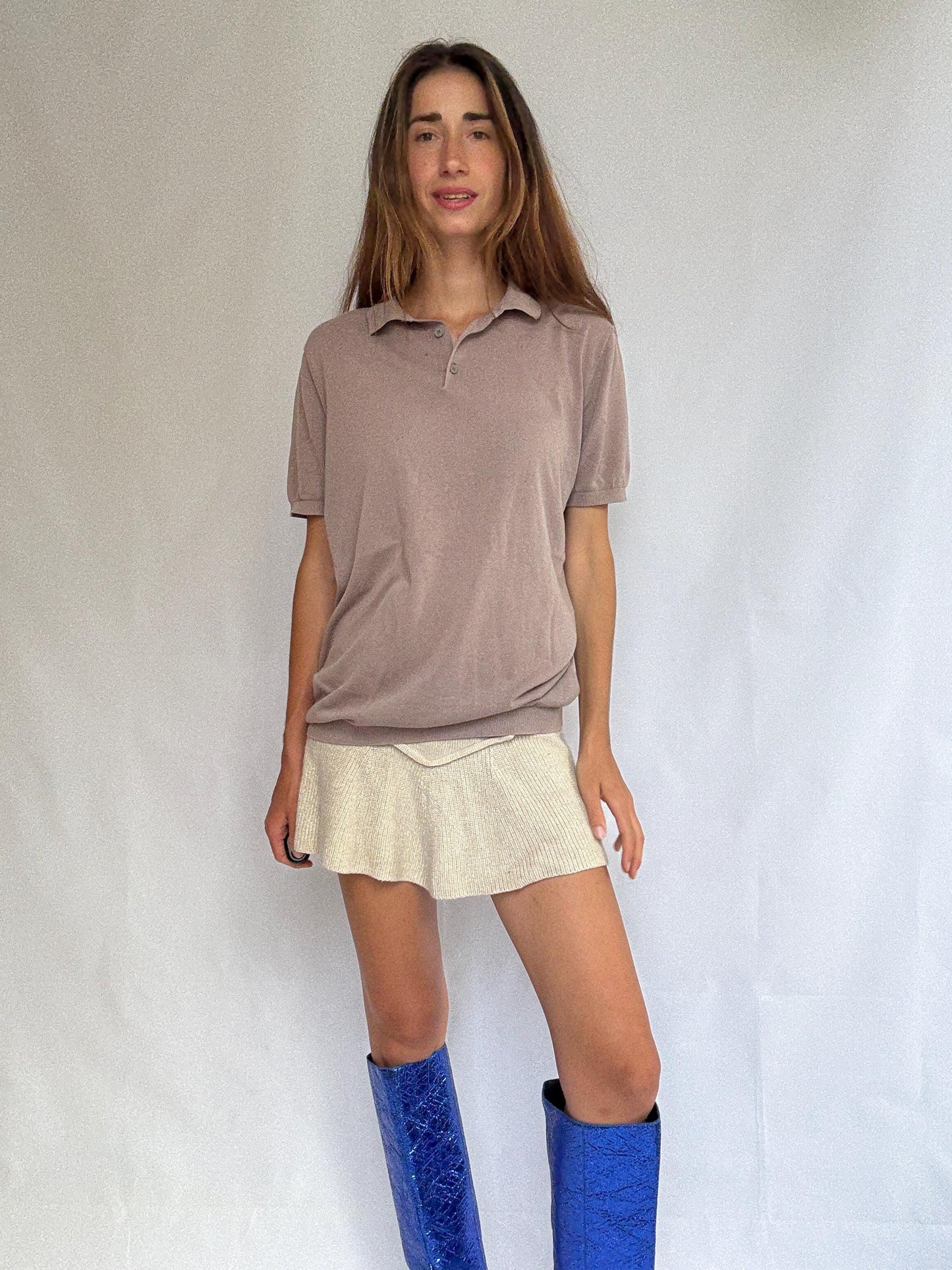 Massimo Dutti Extra Fine Cotton Polo Shirt – XL – Taupe Neutral