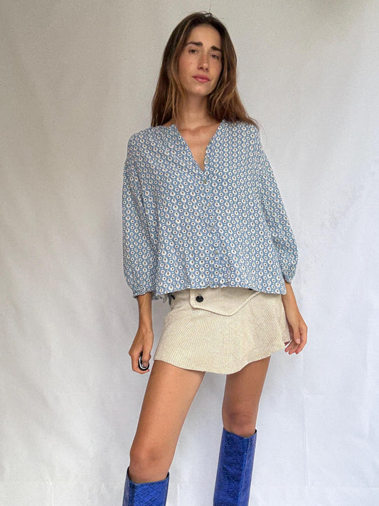 Romantic Cotton Blouse – Floral Print – Size S