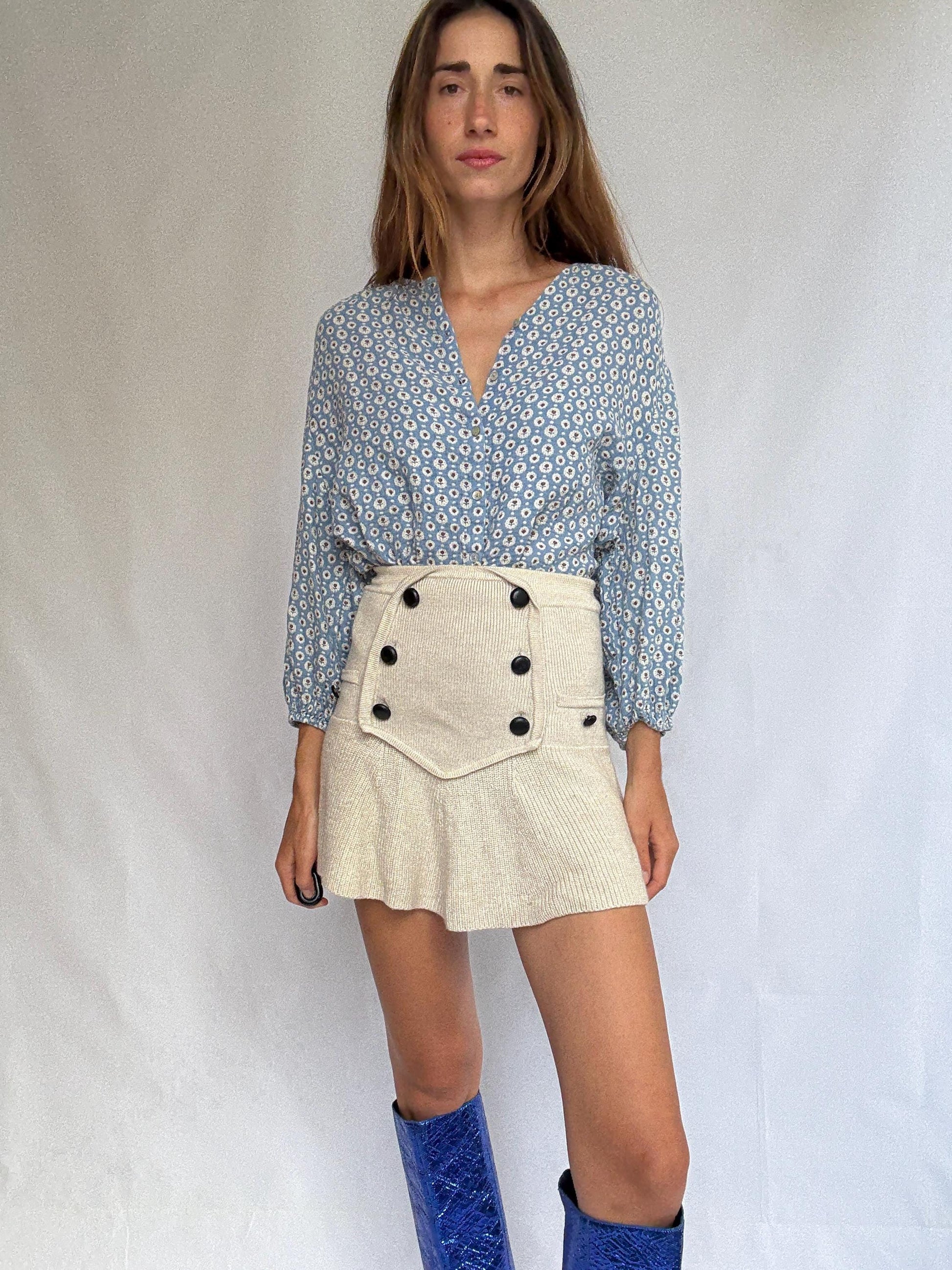 Romantic Cotton Blouse – Floral Print – Size S