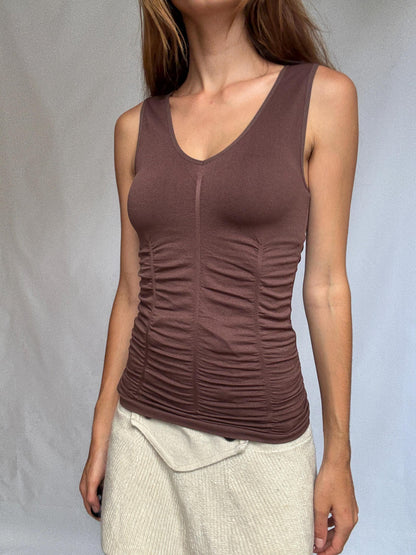 Vintage Ruched Brown Camisole by BCBGMAXAZRIA — back view