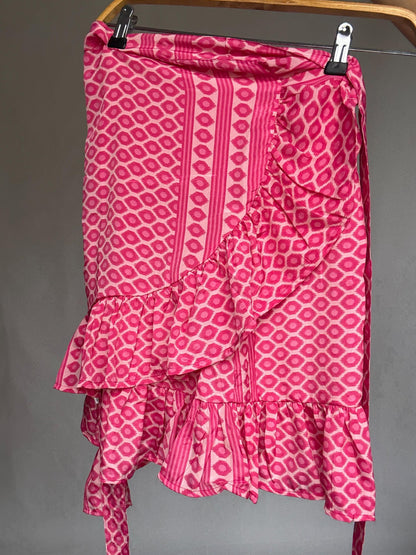 Pink Silk Ruffle Wrap Skirt — additional view 8