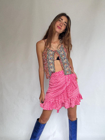 Pink Silk Ruffle Wrap Skirt — additional view 7