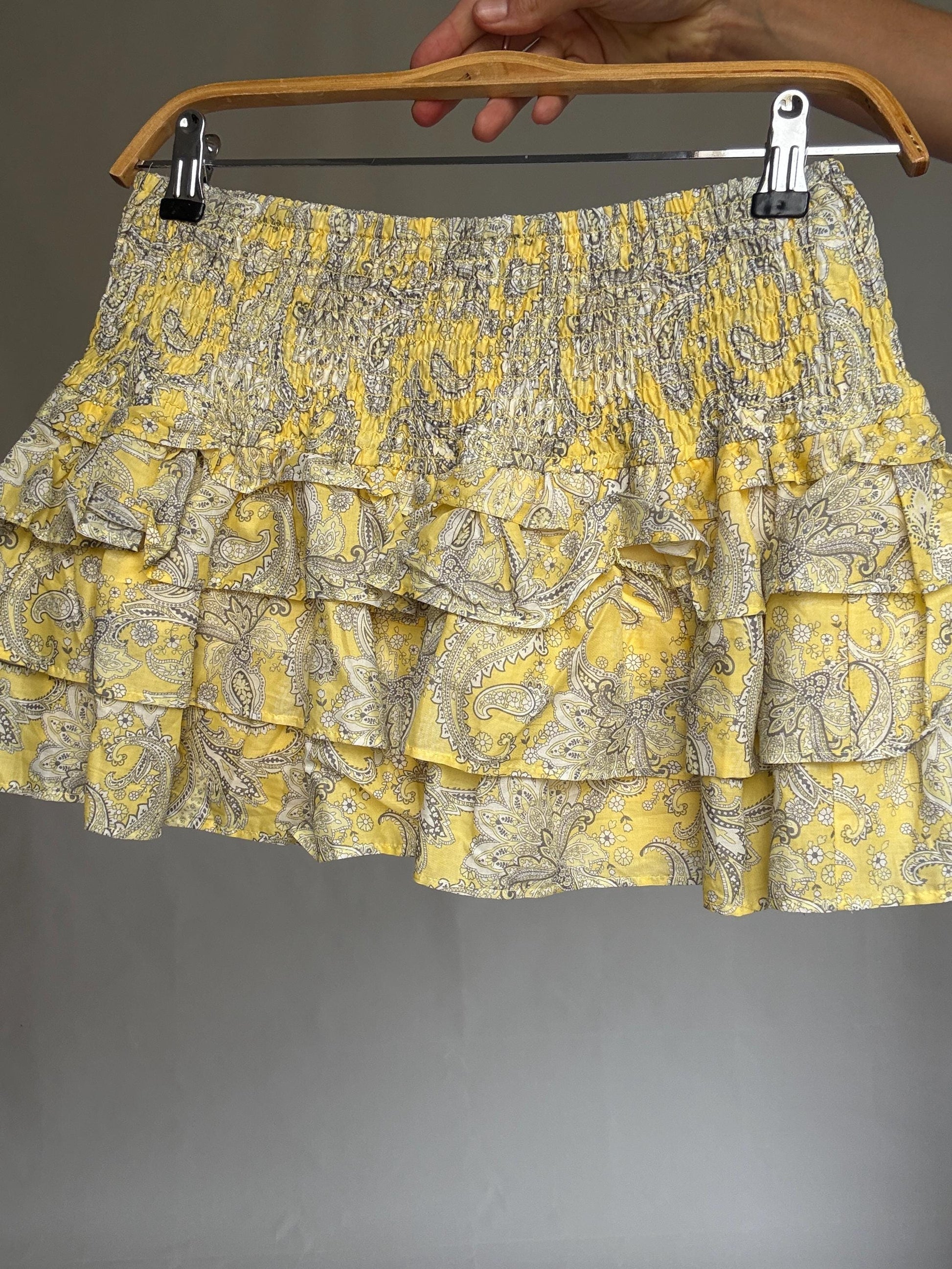 Y2K Ruffle Mini Skirt • Baby Yellow Paisley Print • Coquette Balletcore Summer Skirt XXS
