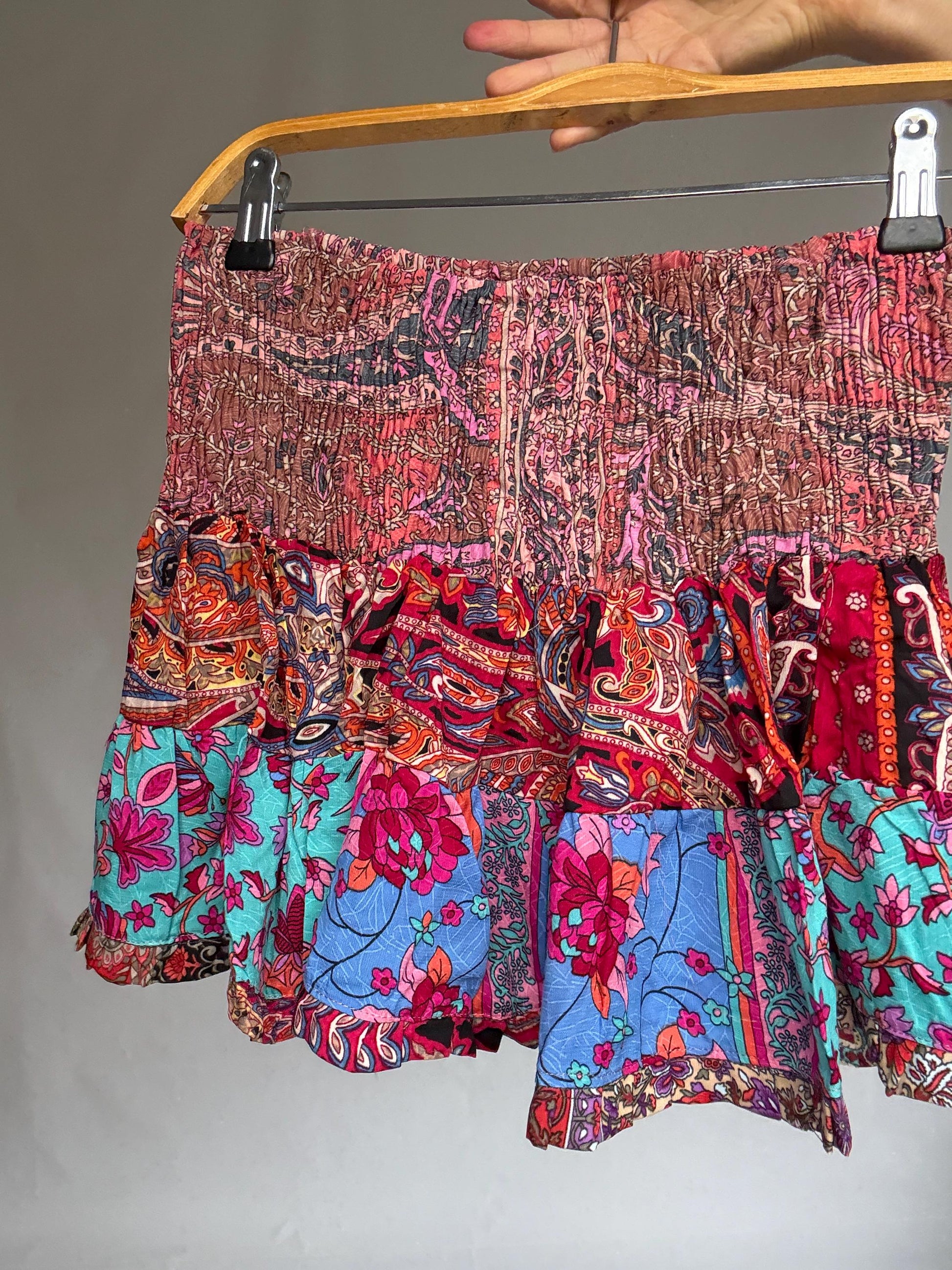 Boho Silk Ruffle Mini Skirt • Festival Girlcore • french european girl Style Size : XXS - XS