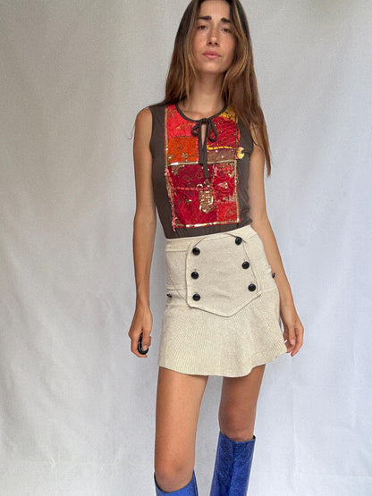 Brown Boho Sequin Patchwork Sleeveless Top — additional view 5