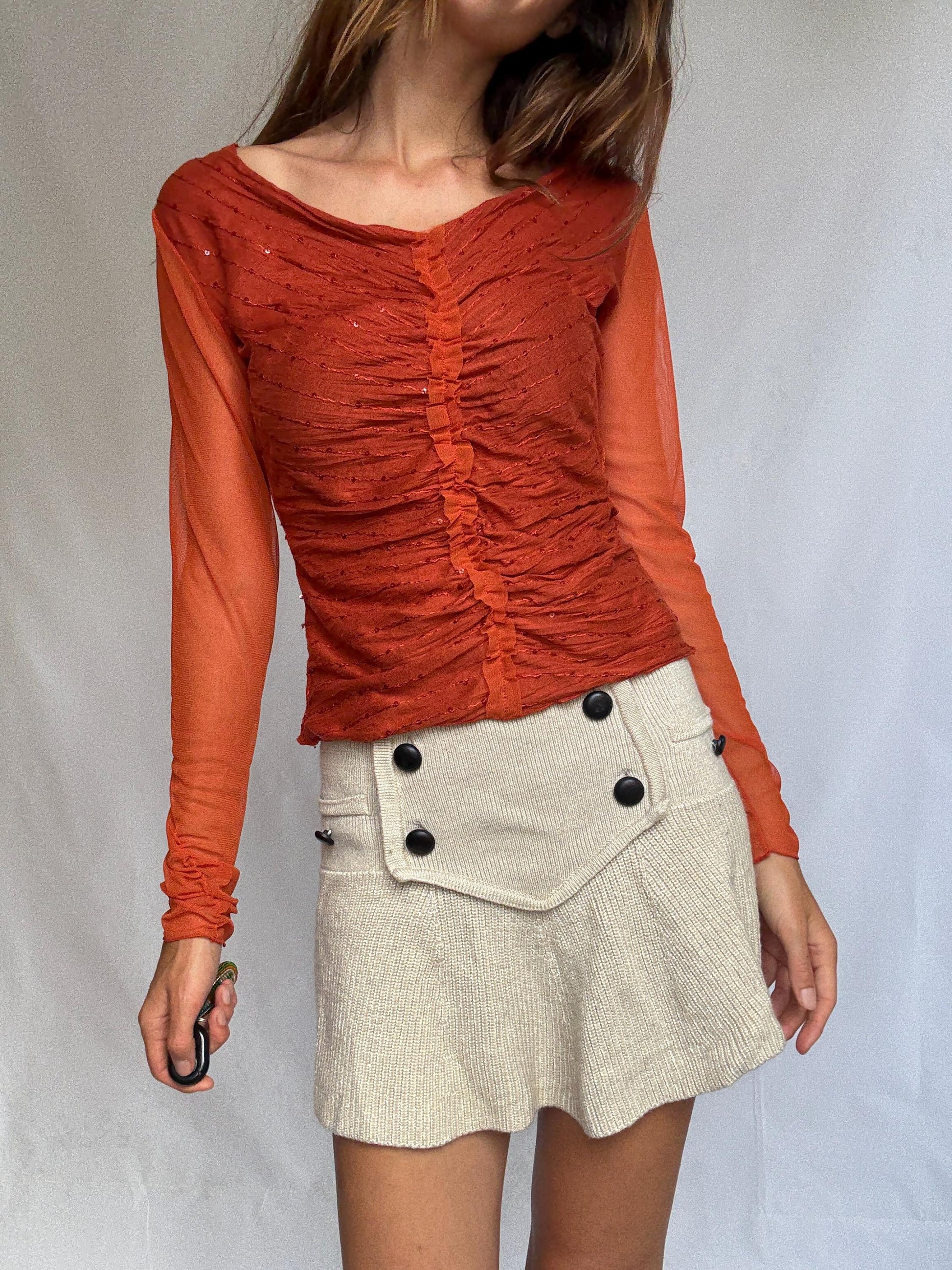 90s Vintage Lola Mubell Mesh Sequin Top, Retro long sleeve Y2K clothing – M