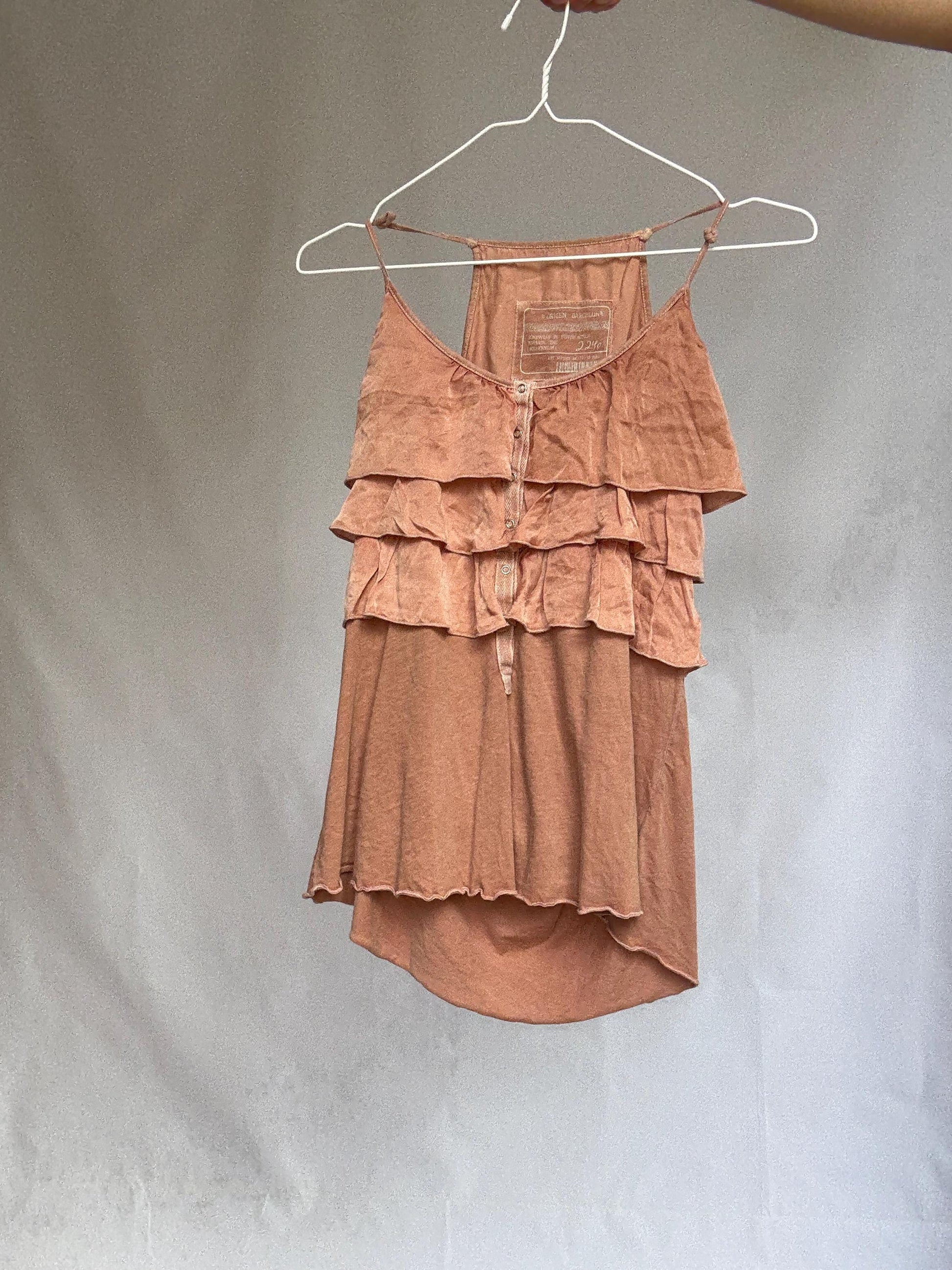 Origin Barcelona Dusty Pink Ruffle Camisole – Cotton Silk Blend – Size S/M