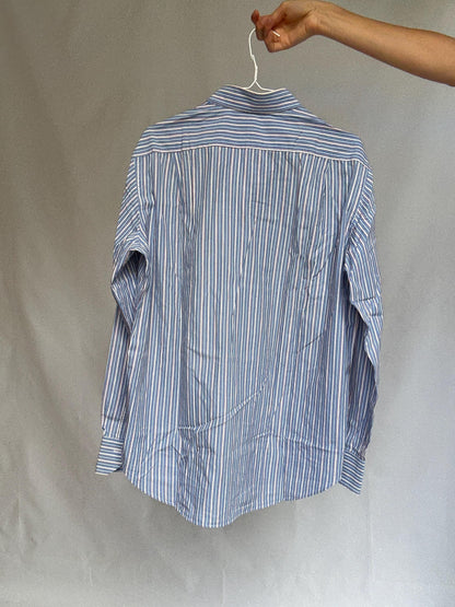 Ungaro Vintage Striped Cotton Shirt - Blue Oversized Button-Up