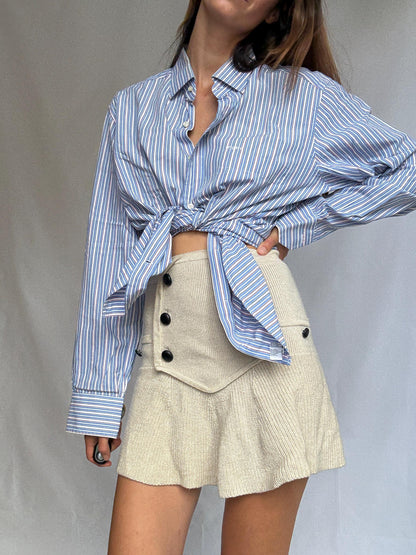 Ungaro Vintage Striped Cotton Shirt - Blue Oversized Button-Up
