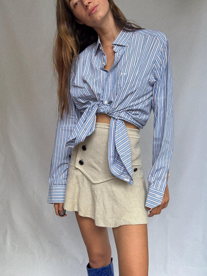 Ungaro Vintage Striped Cotton Shirt - Blue Oversized Button-Up
