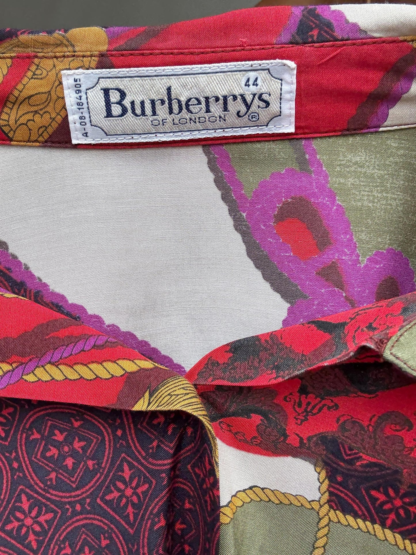 Vintage Burberry Scarf Print Blouse – Jewel Tones & Chains – Statement Retro Shirt