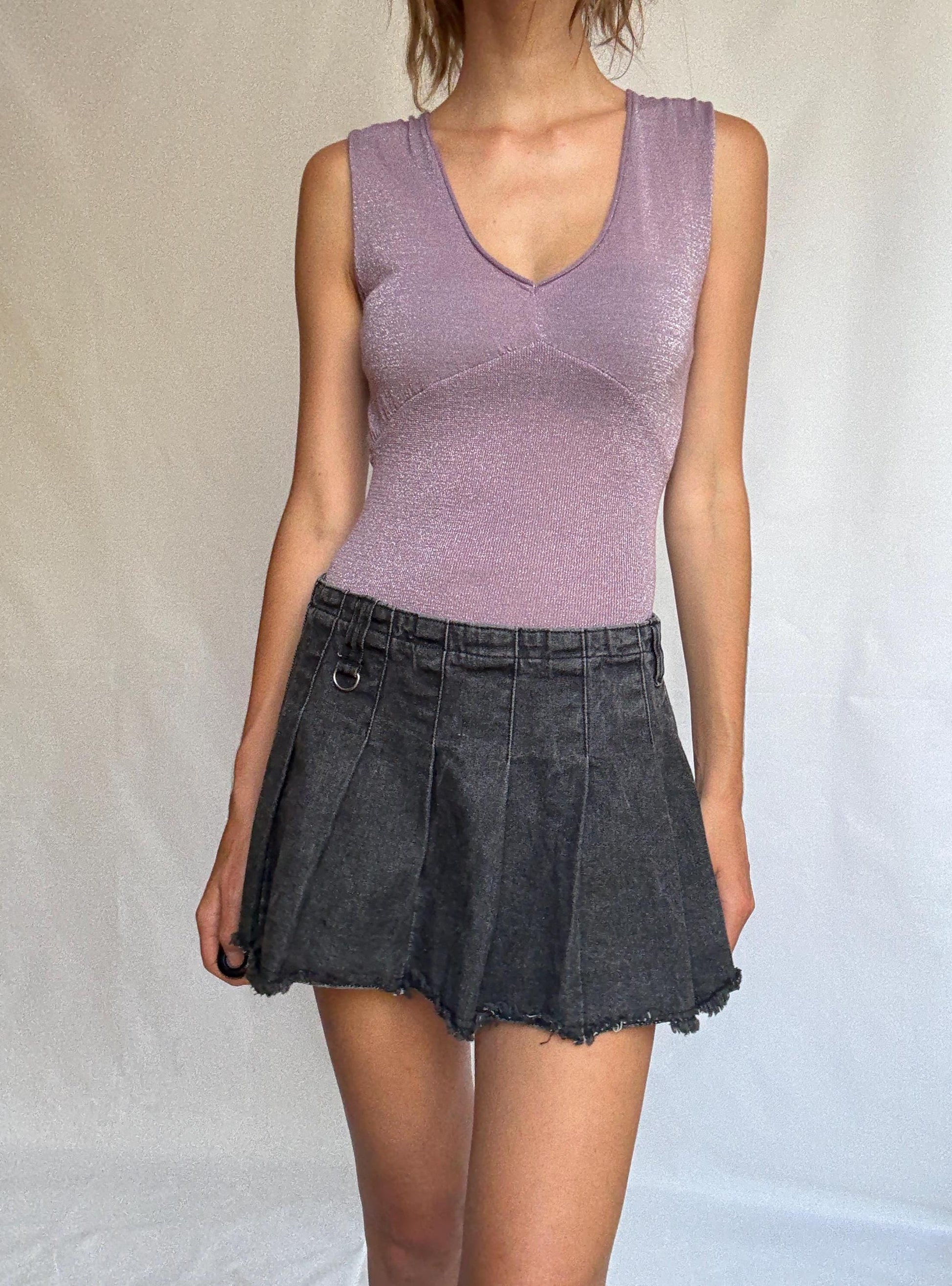 Vintage Pedro del Hierro Glitter Knit Top – Silver Lilac Camisole – Y2K Party Vibes
