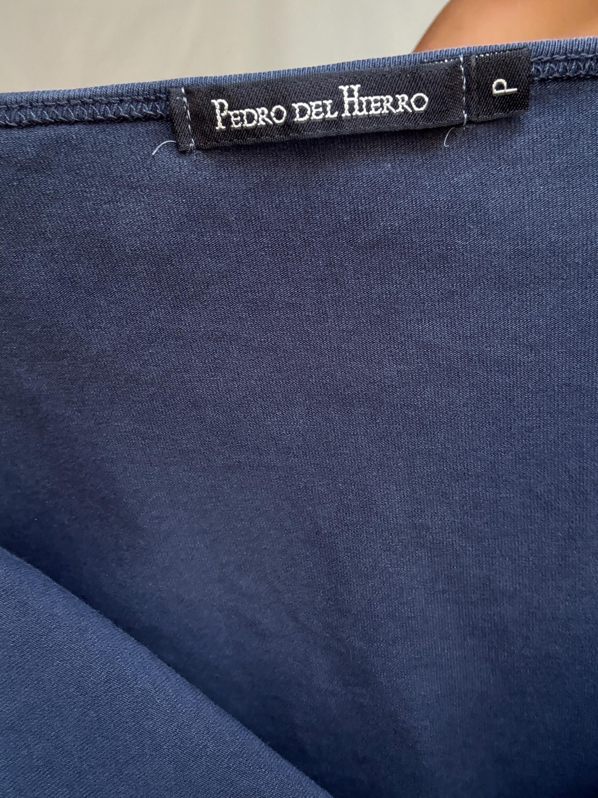 Pedro del Hierro navy cami top with rhinestone logo, y2k style fitted tank, thin straps, size XXS extra small