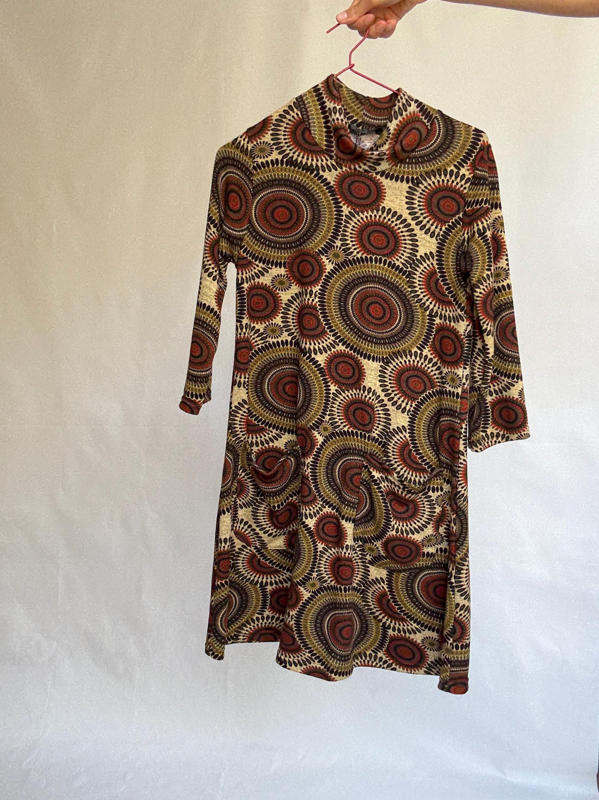 Vintage Groovy Retro Mini Dress – NATURA – Psychedelic Mod Print