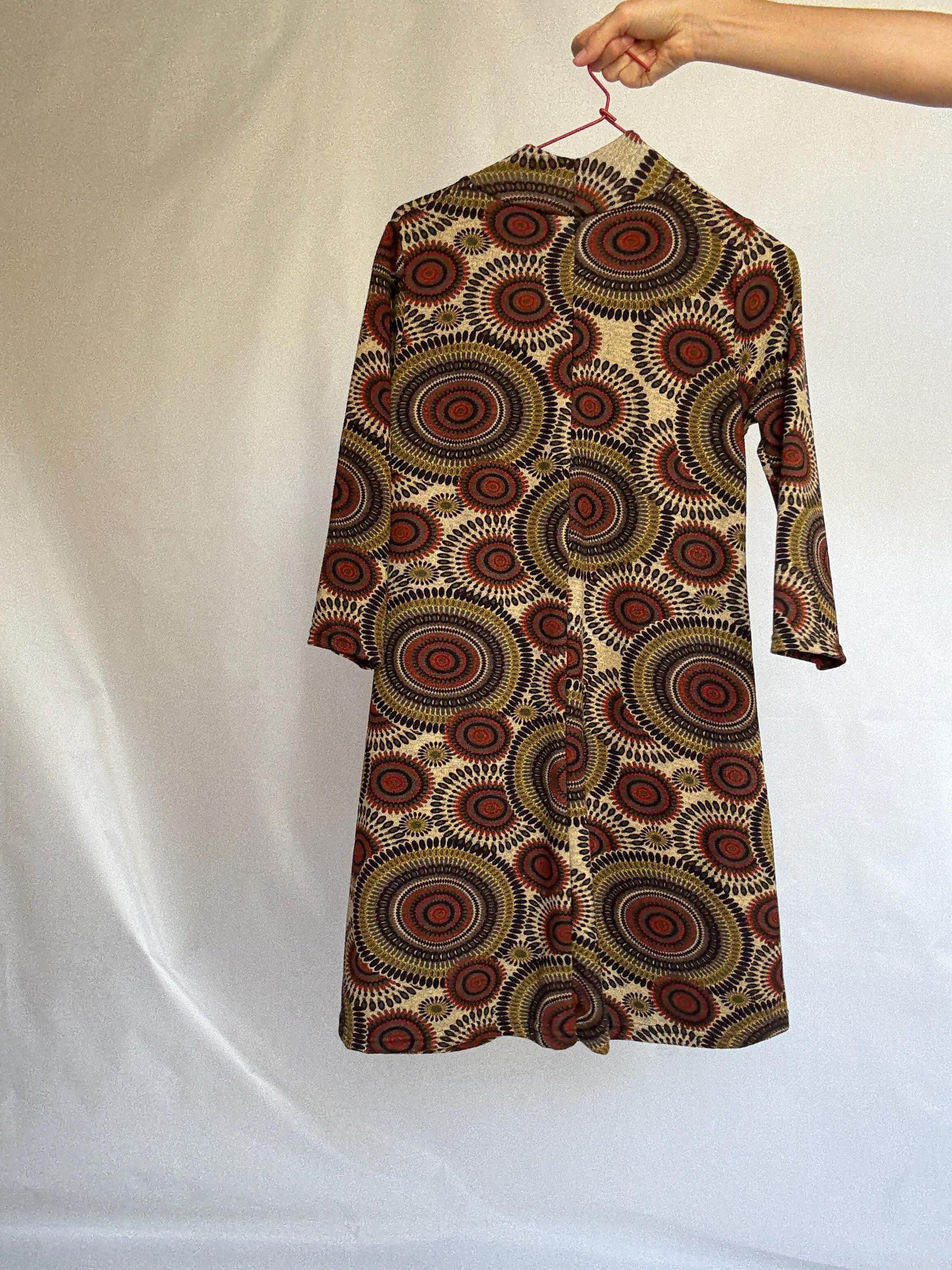 Vintage Groovy Retro Mini Dress – NATURA – Psychedelic Mod Print