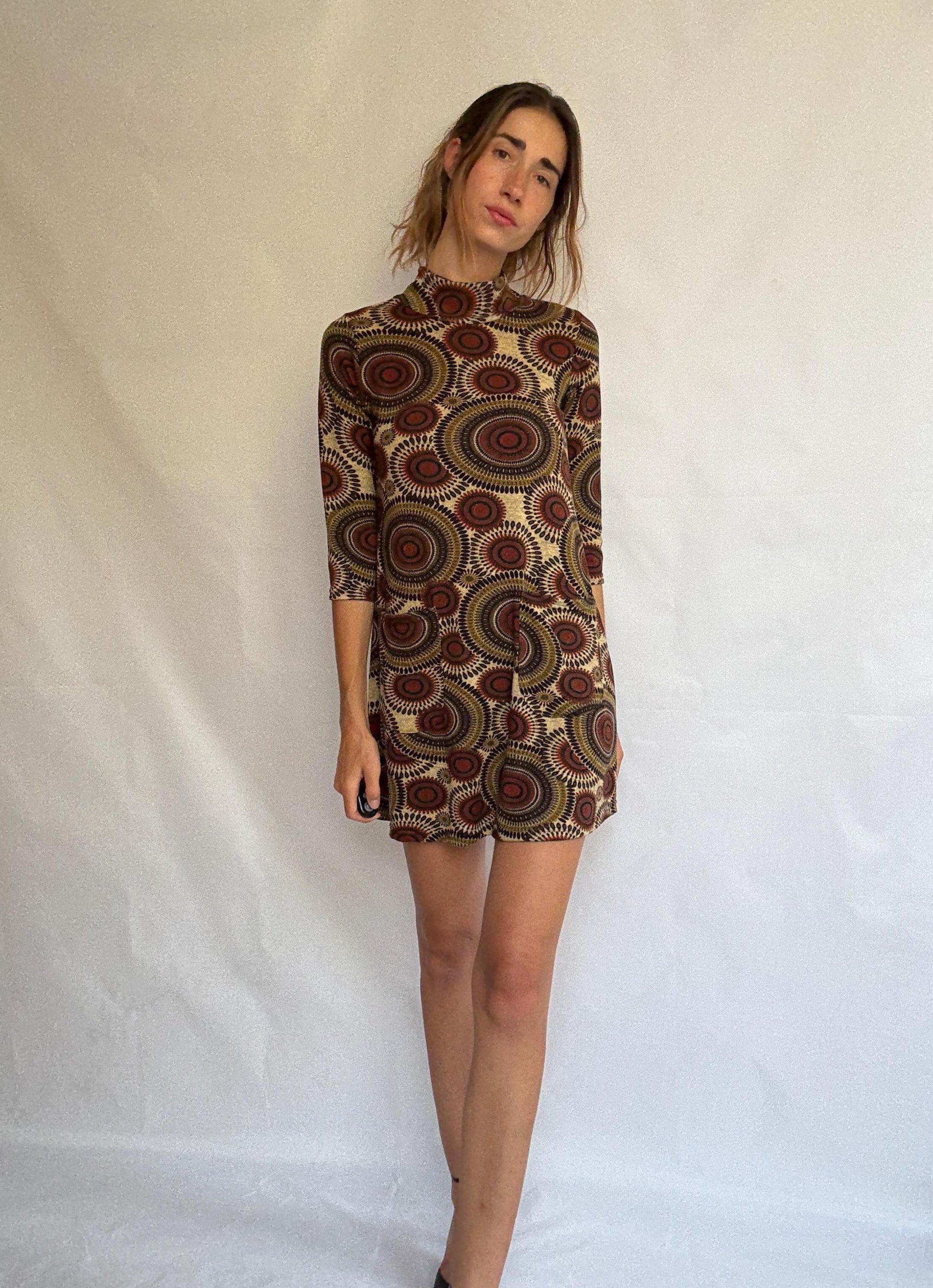 Vintage Groovy Retro Mini Dress – NATURA – Psychedelic Mod Print