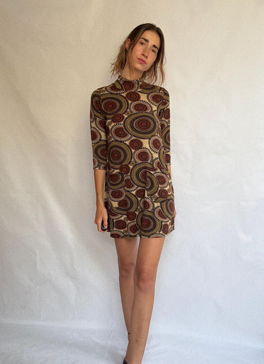 Vintage Groovy Retro Mini Dress – NATURA – Psychedelic Mod Print