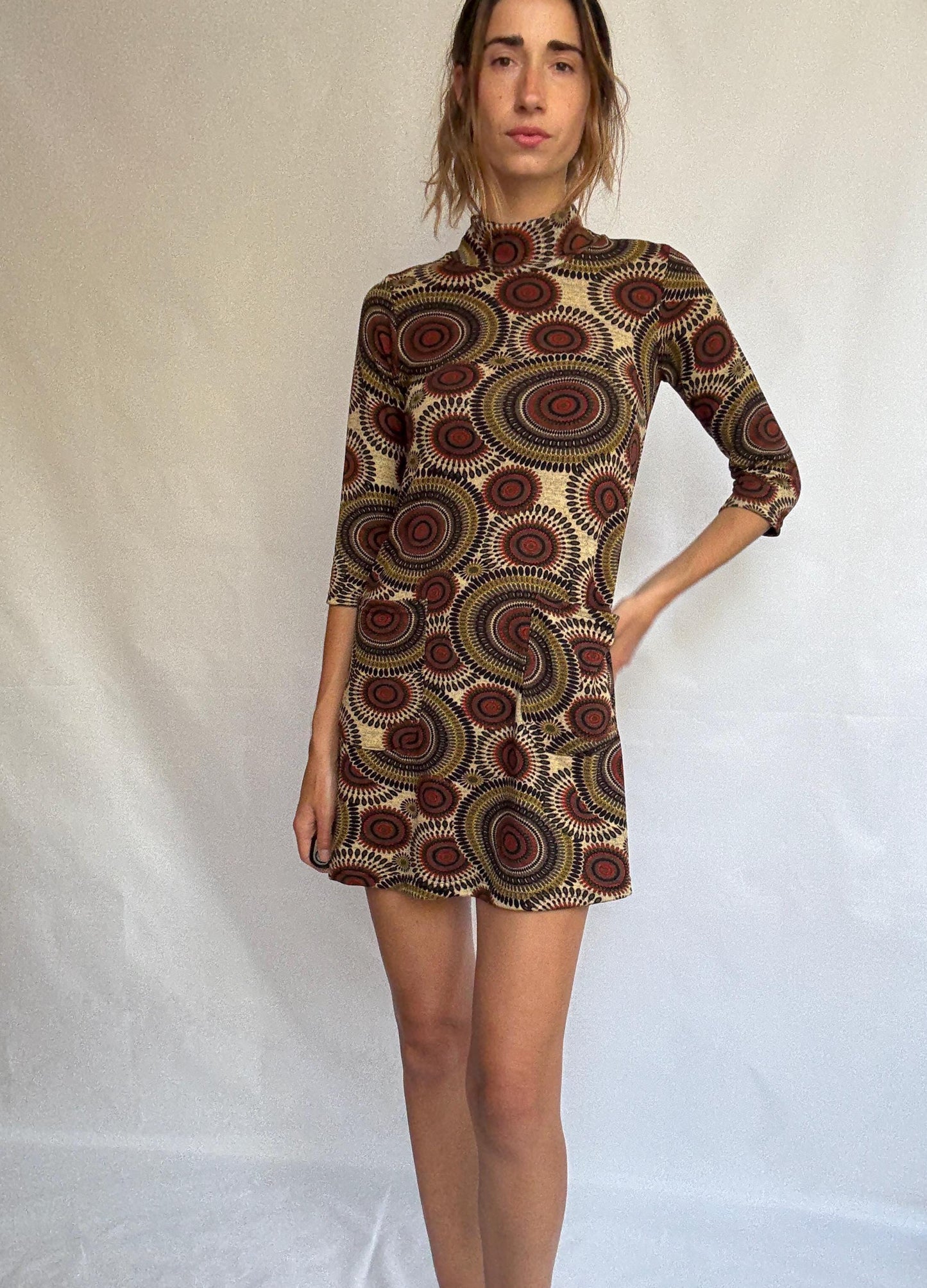 Vintage Groovy Retro Mini Dress – NATURA – Psychedelic Mod Print