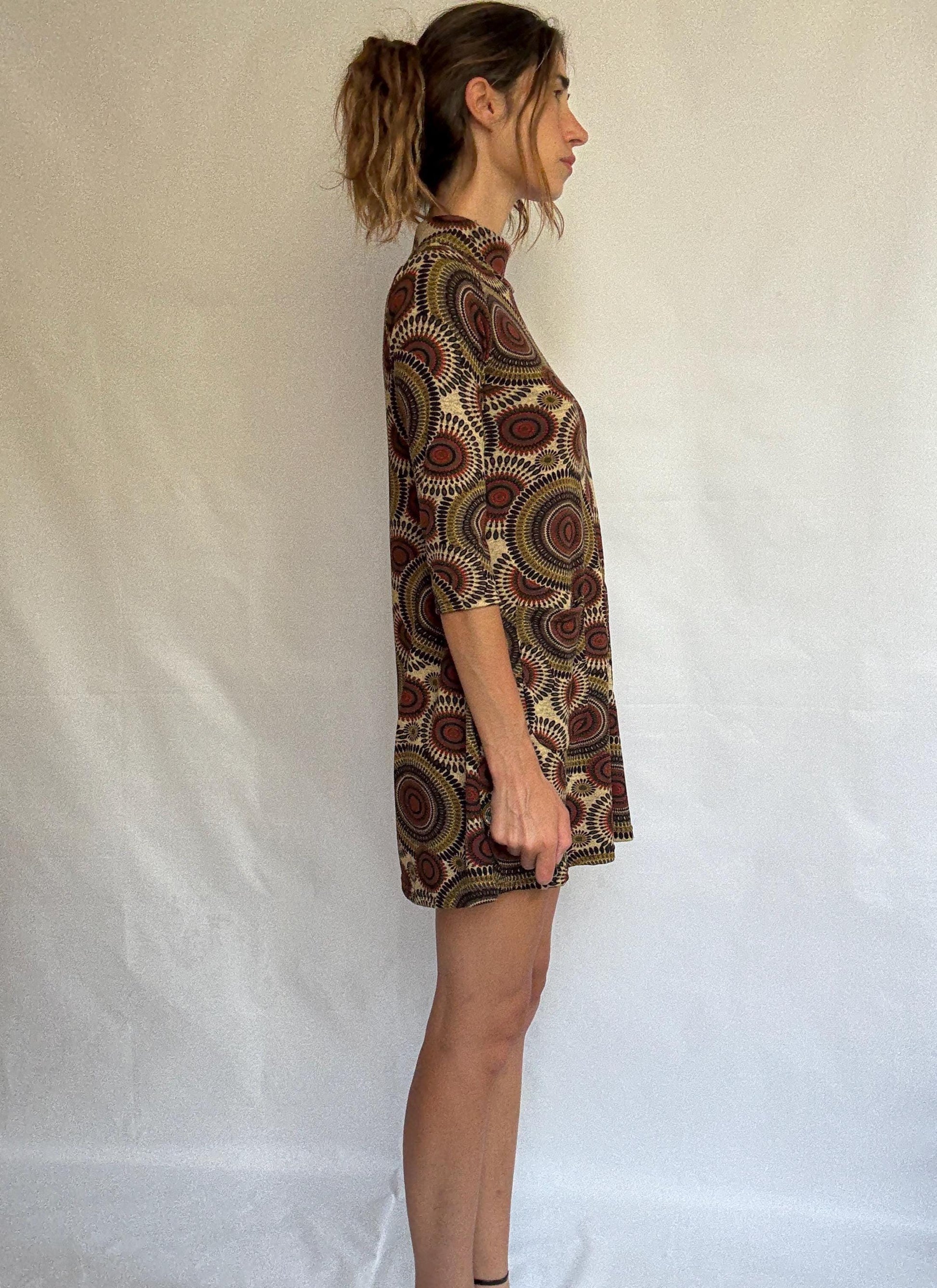 Vintage Groovy Retro Mini Dress – NATURA – Psychedelic Mod Print