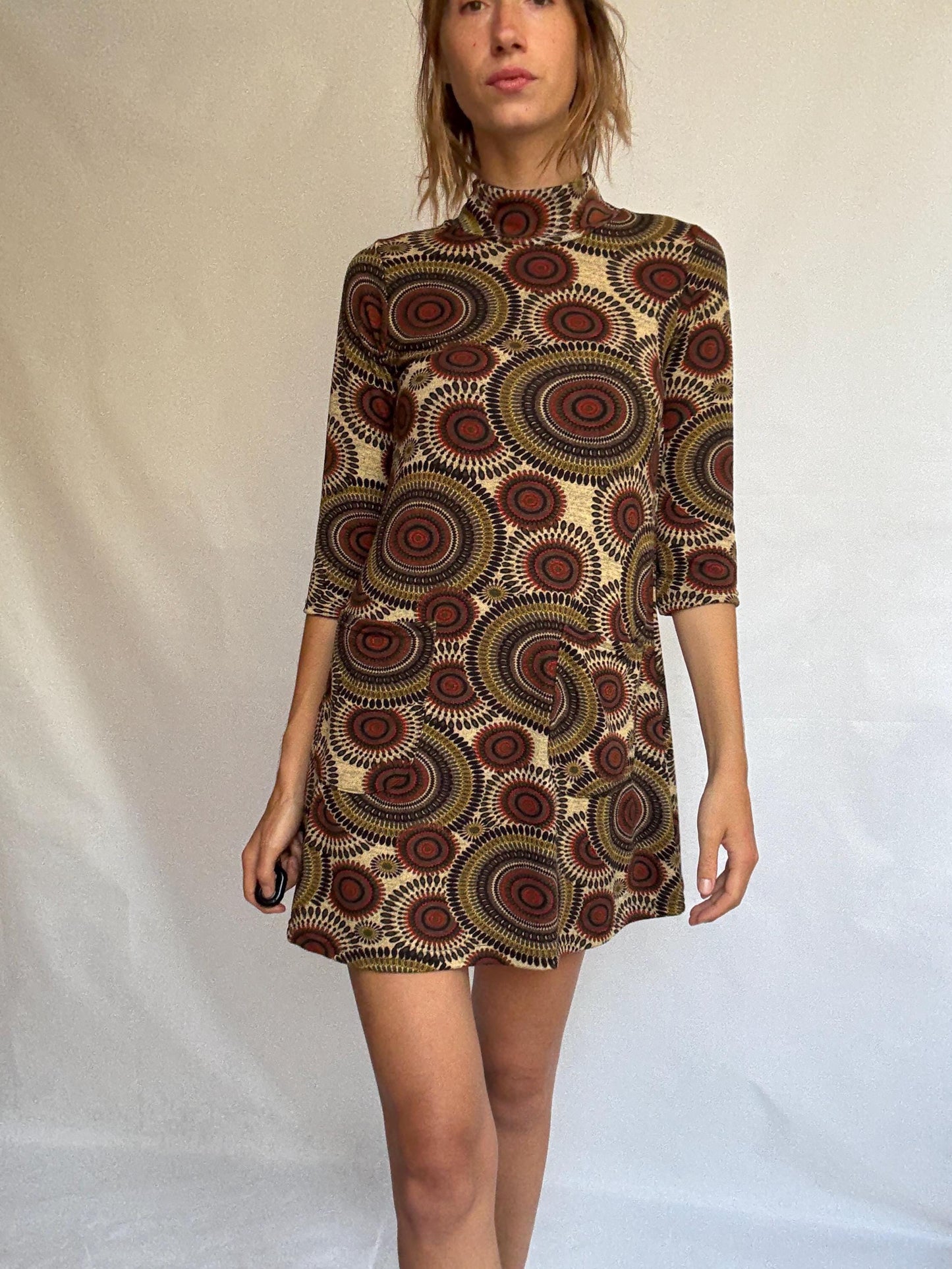 Vintage Groovy Retro Mini Dress – NATURA – Psychedelic Mod Print