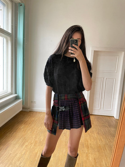 Vintage black top, 80s black blouse, Cute puff sleeve shirt, Short balloon sleeve feminine blouse, M