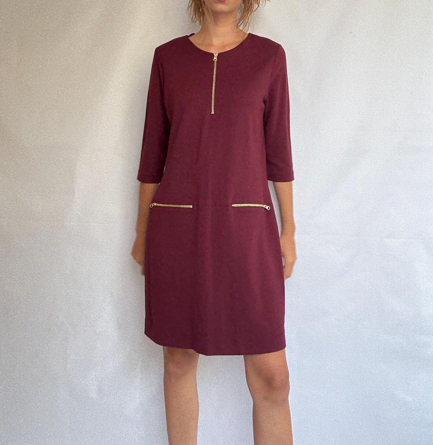 NWT Escola Burgundy Zipper Dress – Made in Spain, Size DE 46 - XXL - 3XL