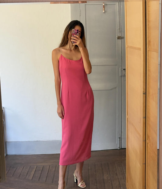 Vintage Mercedes Boza pink wedding guest dress, Maxi Bridesmaid dress, Sleeveless Summer Prom dress, Size L - XL