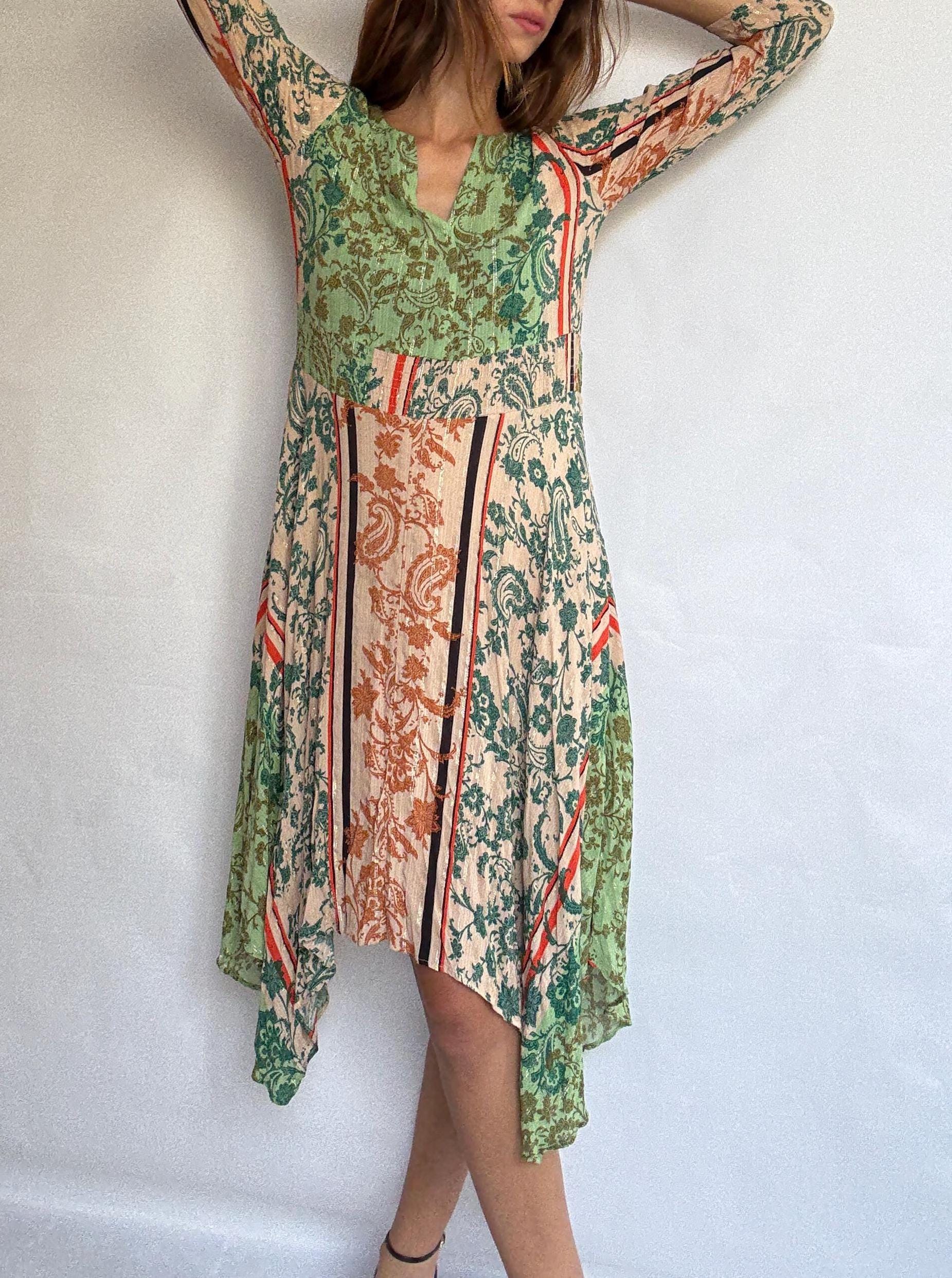 Boho Desigual Long Dress with Metallic Thread – Perfect colourful long summer dress,