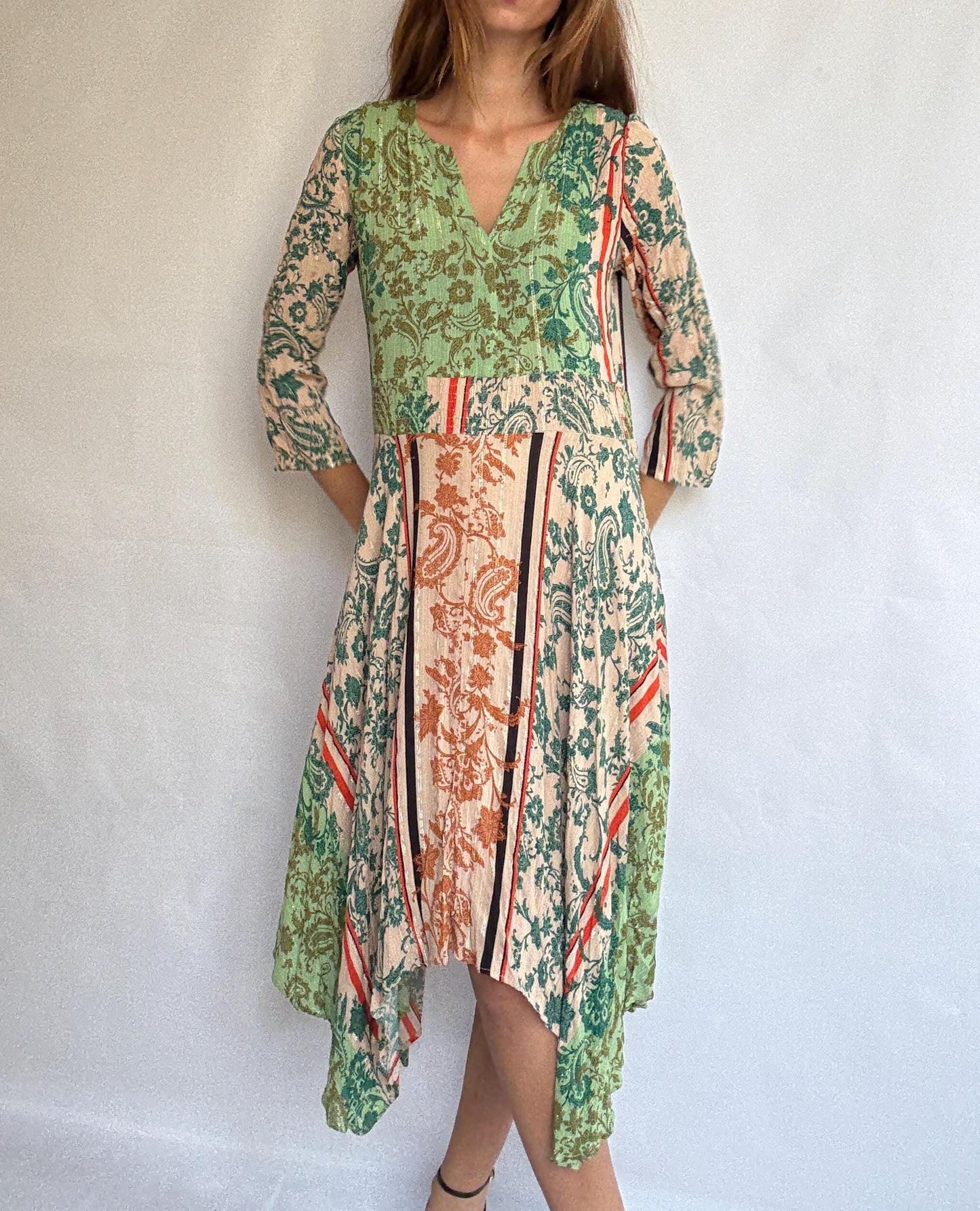 Boho Desigual Long Dress with Metallic Thread – Perfect colourful long summer dress,