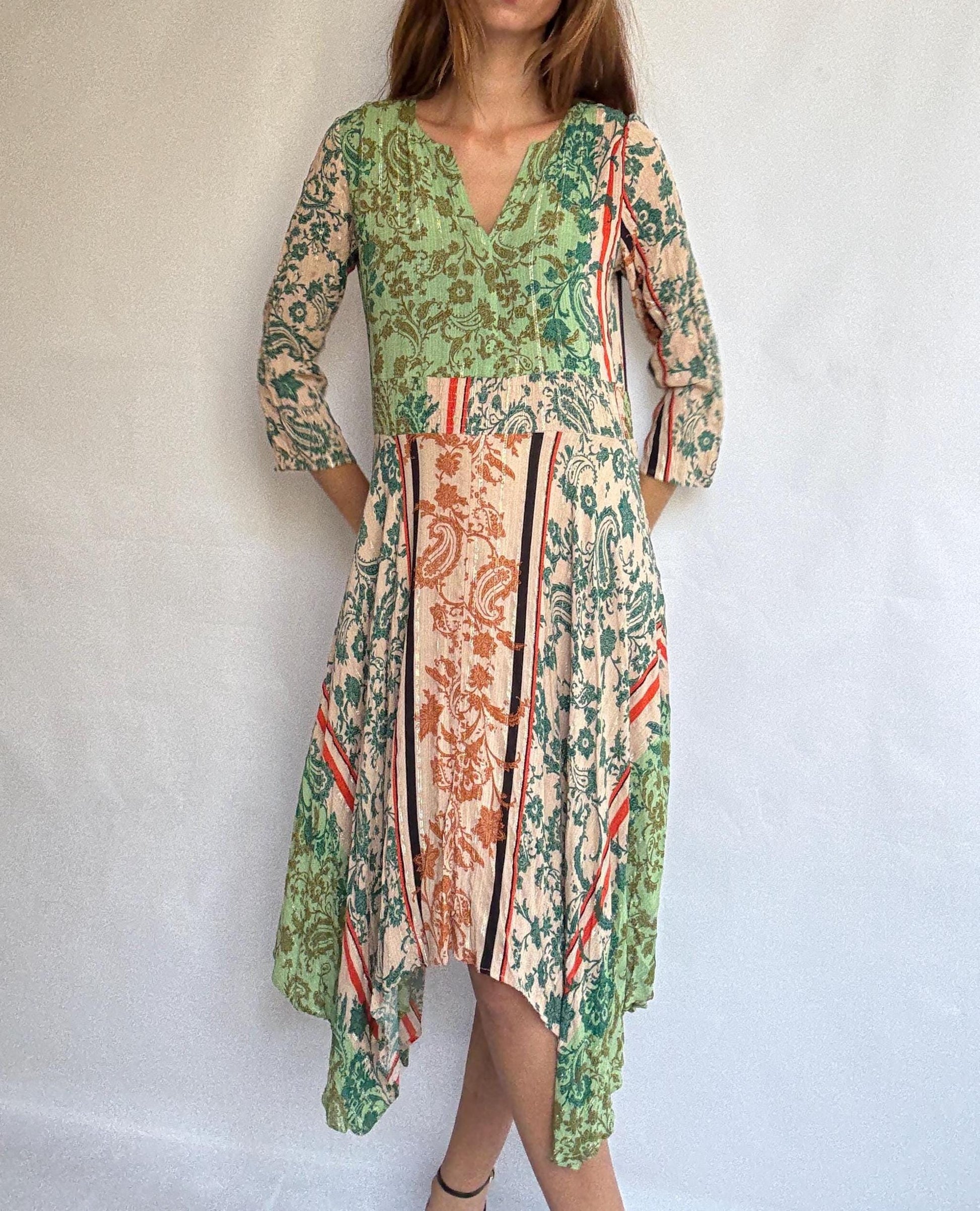 Boho Desigual Long Dress with Metallic Thread – Perfect colourful long summer dress,