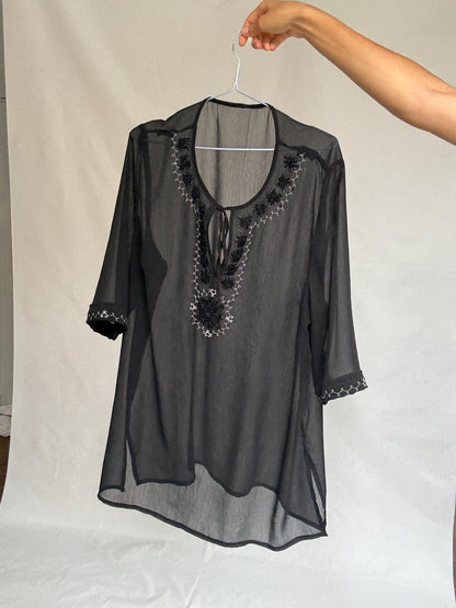 Sheer Black Embroidered Boho Tunic — additional view 6