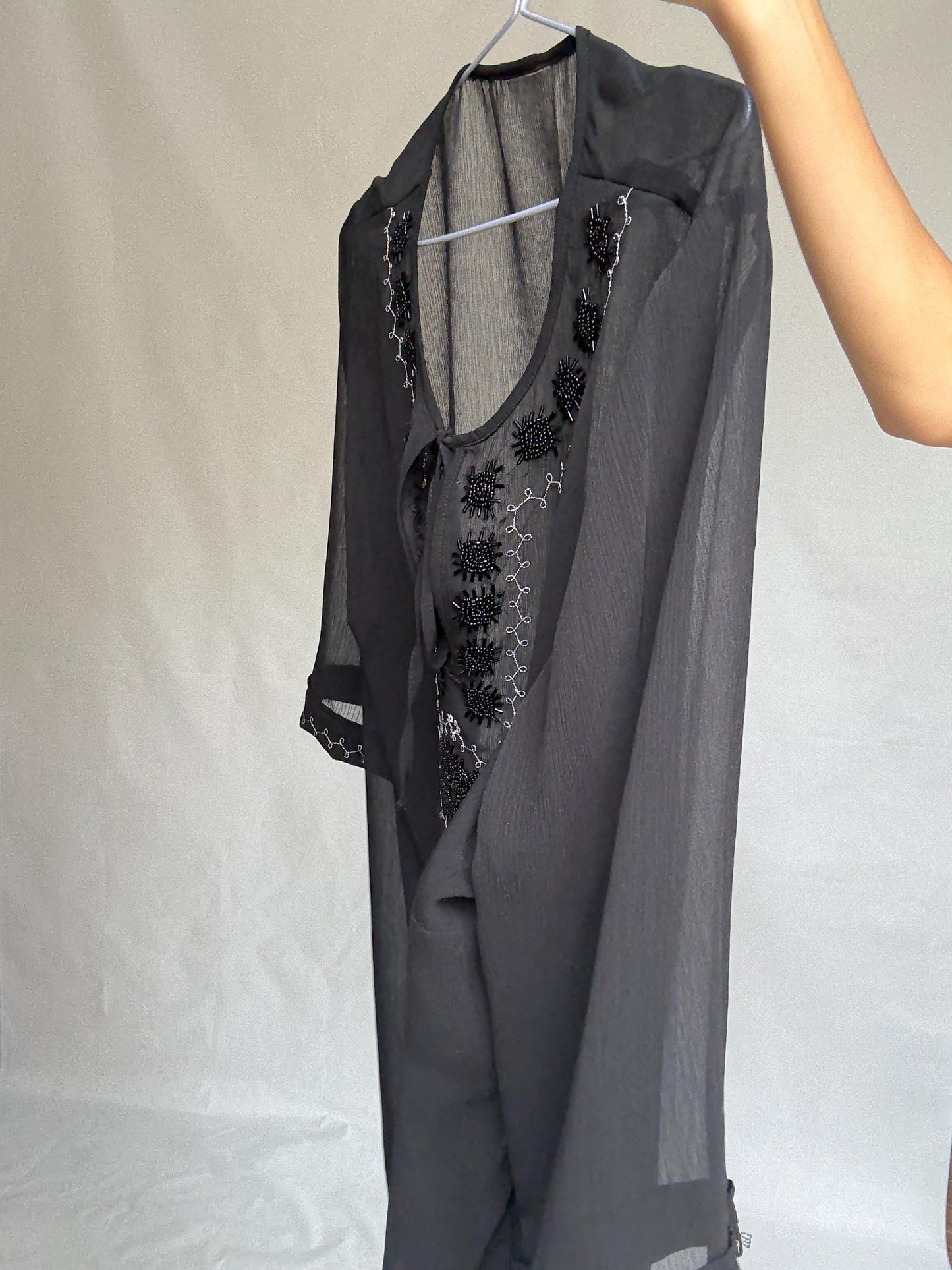 Sheer Black Embroidered Top • Boho Tunic Blouse • Festival See-Through Mesh Shirt