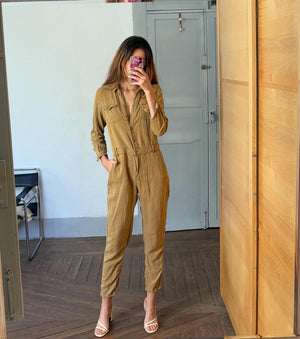 Vintage Light Brown Linen Cotton Jumpsuit