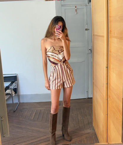 Berenice Striped Cotton High-Waist Shorts